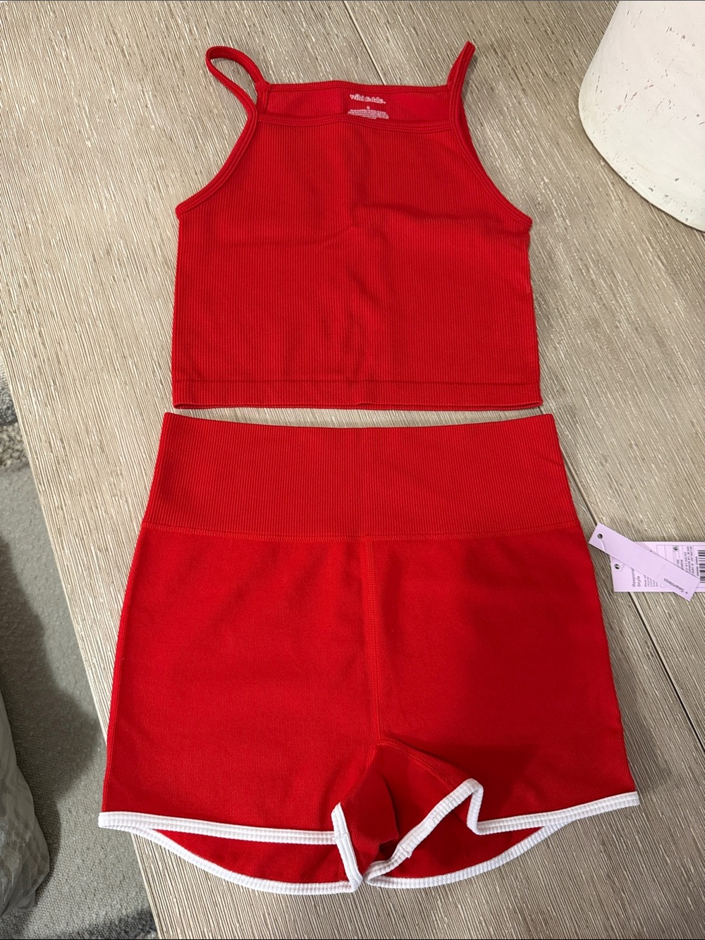 Wild fable Red Ribbed Cropped Tank and High-Waist Shorts Set S